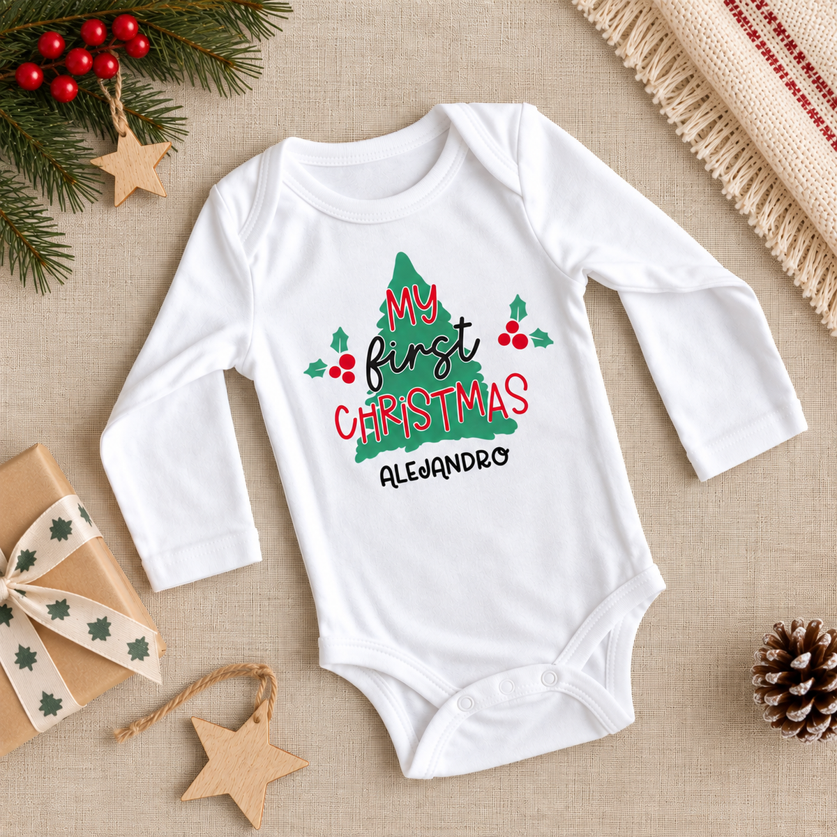 body navideño personalizado manga larga
