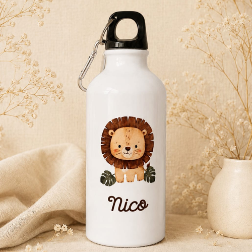 Botella personalizada niños aluminio 400ml con nombre y animal | Chopicus