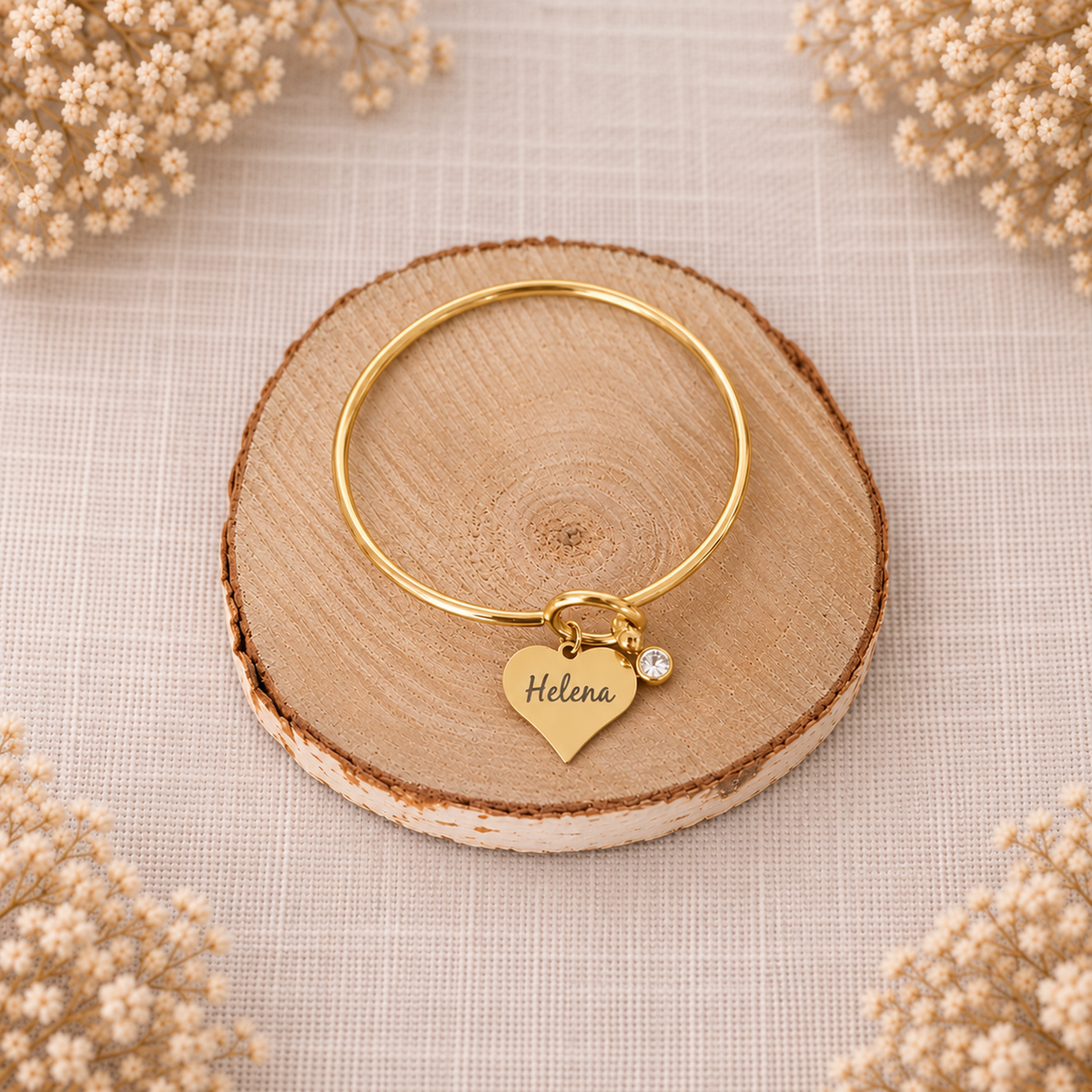  Brazalete Cora dorado corazón grabado personalizado | Chopicus
